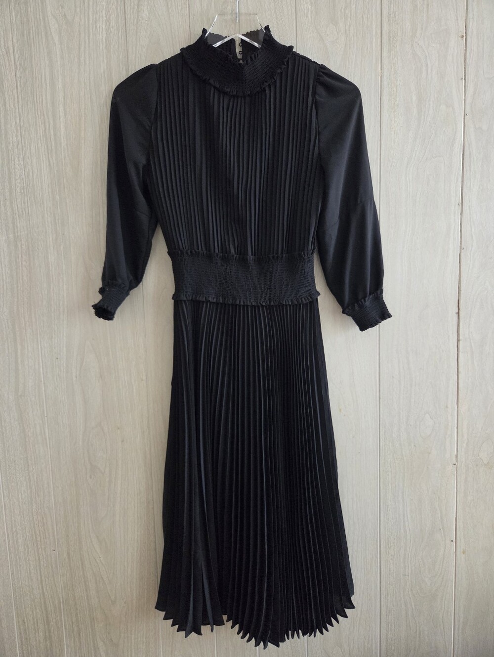 Nanette Lepore Pleated Mock Black Midi Dress